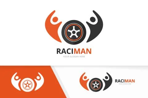 Vector wheel and people logo combination. Tire and family symbol or icon. Unique Stock Illustration