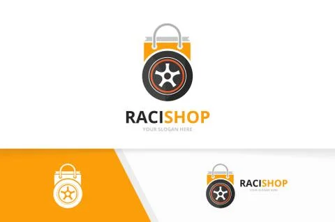 Vector wheel and shop logo combination. Tire and sale symbol or icon. Unique Stock Illustration