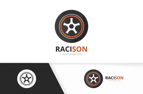 Vector wheel logo combination. Tire and car symbol or icon. Unique tyre and Stock Illustration