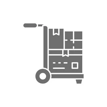 Vector wheelbarrow with parcels, delivery grey icon. Stock-Illustration