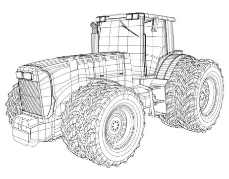 Vector wheeled tractor isolated on white background. Side view. Tracing 库存插图
