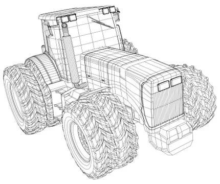 Vector wheeled tractor isolated on white background. Side view. Tracing Stock-Illustration