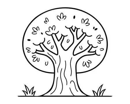 Vector of Whimsical tree with happy faces on branches Stock Illustration