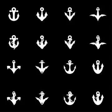 Vector white anchor icon set Stock Illustration