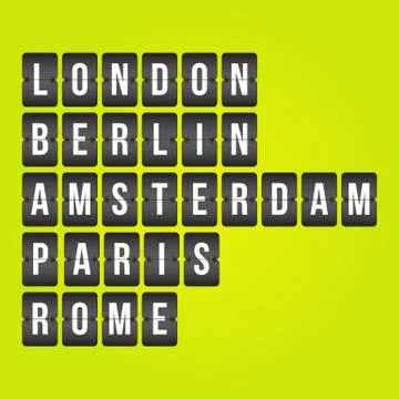 Vector white and black scoreboard. London, Berlin, Amsterdam, Paris, Rome 스톡 일러스트