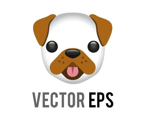 Vector white and brown cartoon styled face of dog icon with tongue hanging ou Stock Illustration