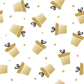 Vector white and gold seamless gift pattern. Stock Illustration