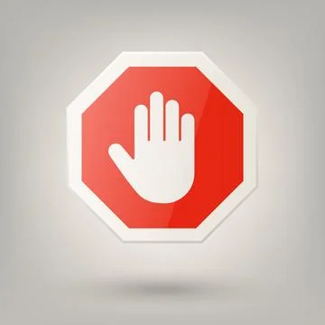 Vector White and Red Round Glossy Prohibition Stop Sign - Warning, Danger Sign Illustration