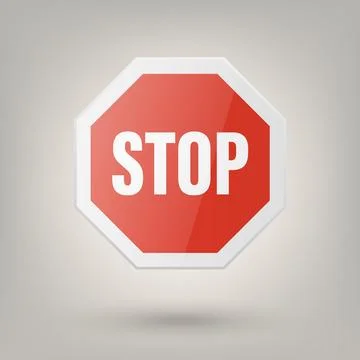 Vector White and Red Round Glossy Prohibition Stop Sign - Warning, Danger Sign Illustration
