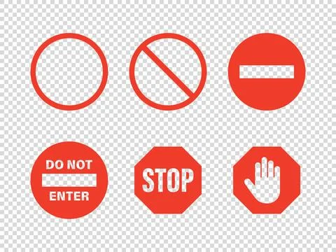 Vector White and Red Round Prohibition Stop Sign Icon Set - Warning, Danger Sign Stock Illustration