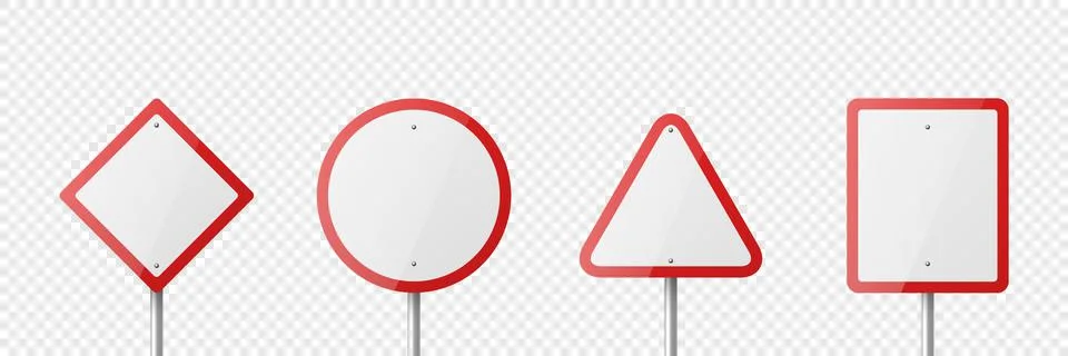 Vector White and Red Warning, Danger Stop Sign Frame Icon Set Isolated. Rhombus Illustration