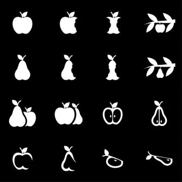 Vector white apple and pear icon set Stock Illustration