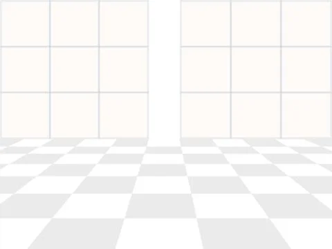 Vector white background. Checkered perspective floor and window in blue color 스톡 일러스트