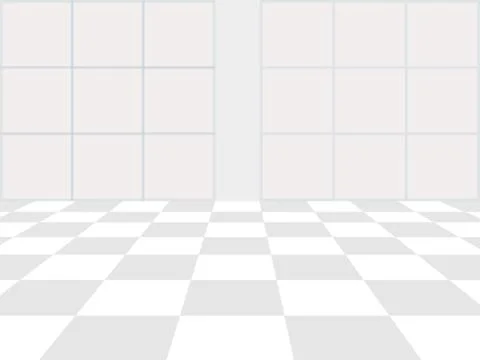 Vector white background. Checkered perspective floor and window 스톡 일러스트