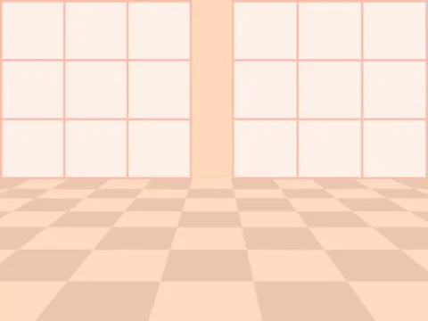 Vector white background. Checkered perspective floor and window in pink color Stock Illustration