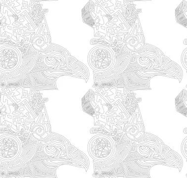 Vector white background with drawn eagles. Seamless texture Stock-Illustration