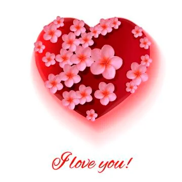 Vector. White background. Postcard heart. I love you. Flowers Stock Illustration