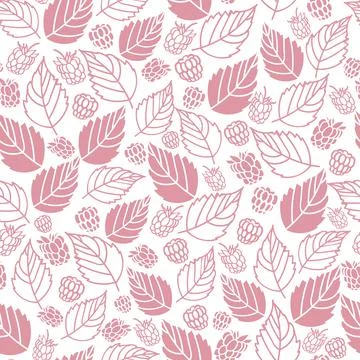 Vector white background raspberry and leafs seamless background texture Stock Illustration