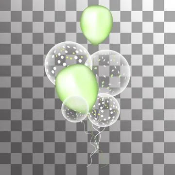 Vector white balloons with confetti on a transparent background Illustrazione stock