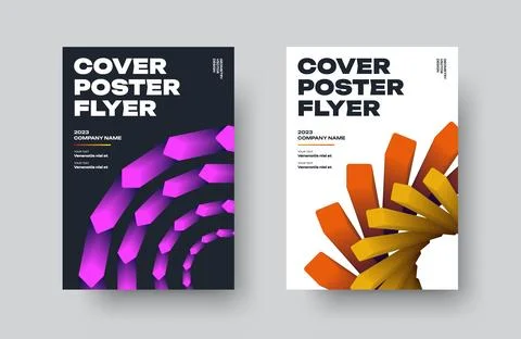 Vector white, black flyer with purple, orange gradient lines, geometric 3d .. Stock Illustration