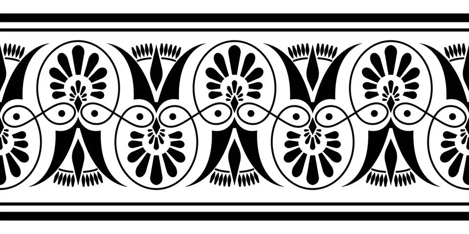 Vector white with black seamless classic greek floral meander ornament.  Stock Illustration