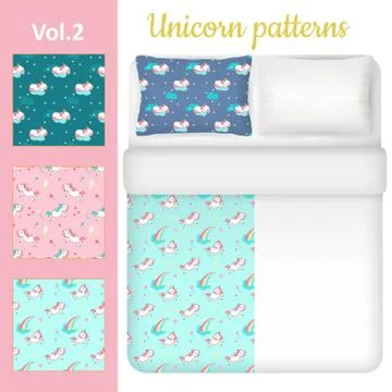 Vector white blank and unicorn bed linen set Stockillustratie