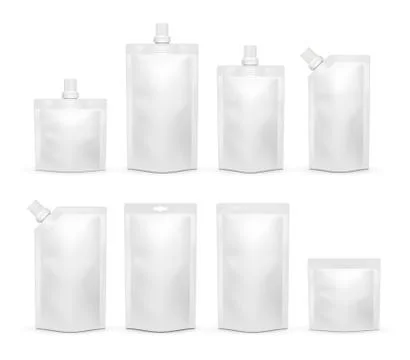 Vector white blank doypack realistic template set Stock Illustration