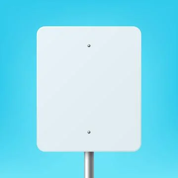 Vector White Blank Rectangular Road Sign Frame Icon Closeup on Blue Background Illustration