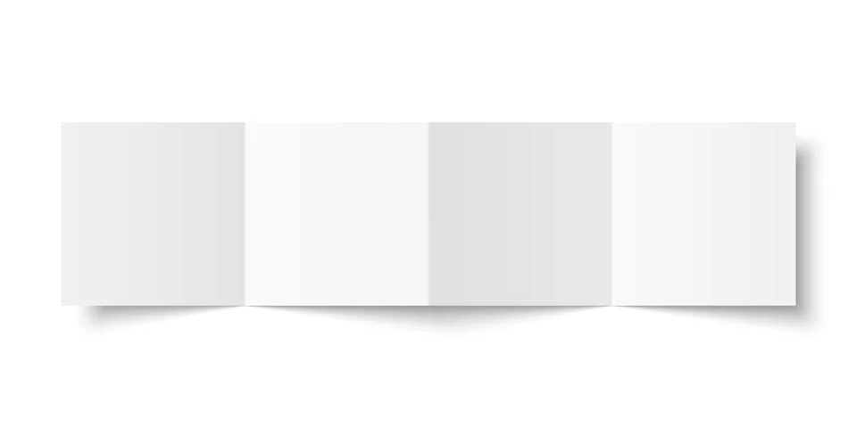 Vector white blank square four panel accordion fold opened on white backgroun Stock Illustration