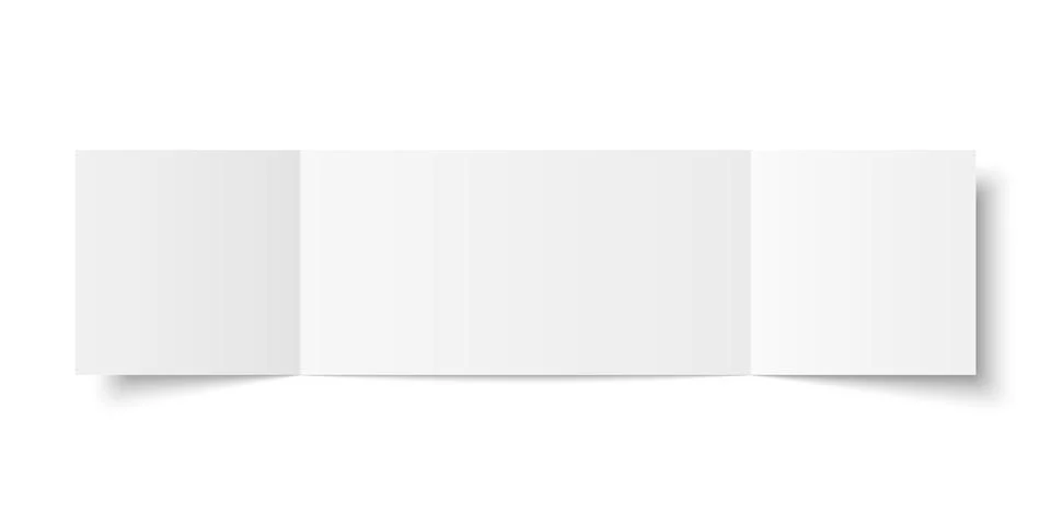 Vector white blank square three panel gate fold opened on white background. Stock Illustration