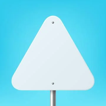 Vector White Blank Triangle Road Sign Frame Icon Closeup on Blue Background Illustration