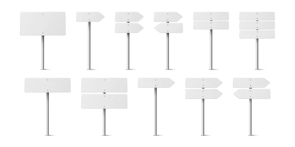 Vector White Blank Warning, Danger Stop Sign Frame Icon Set Isolated. Dangerous Illustration