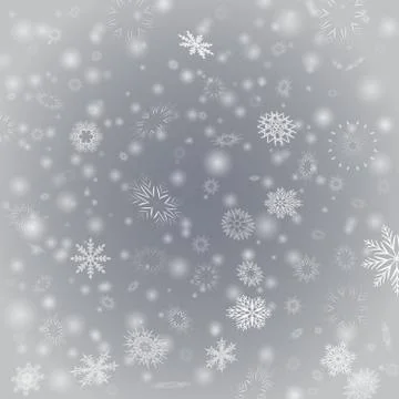 Vector with white blurred snowflakes on gray Stock Illustration