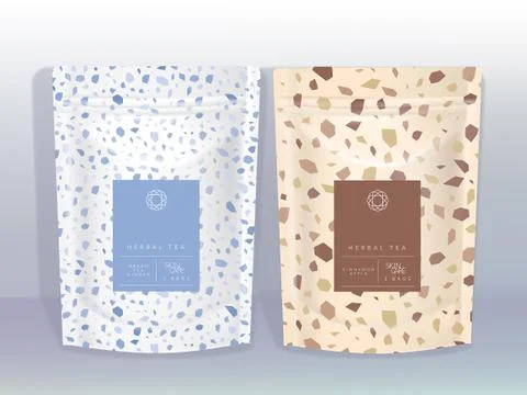 Vector White &amp; Brown Kraft Paper Resealable Sachet or Pouch Stock Illustration
