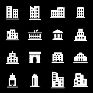 Vector white buildings icons set Stock Illustration