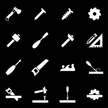 Vector white carpentry icon set Stock Illustration