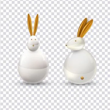 Vector white ceramic Easter bunny. Decorative realistic object for Easter Day. Stock Illustration
