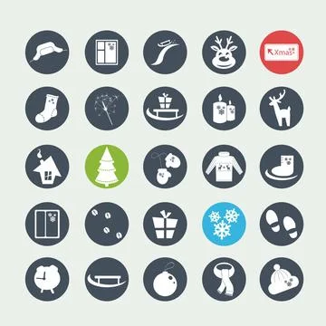 Vector white Christmas icons Vector white Christmas icons on a dark circle... Stock Photos
