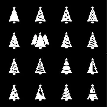 Vector white Christmas tree icons set Stock Illustration