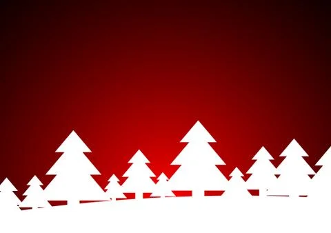 Vector : White christmas trees on red background Stock Illustration