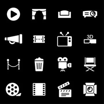 Vector white cinema icons set Stock Illustration