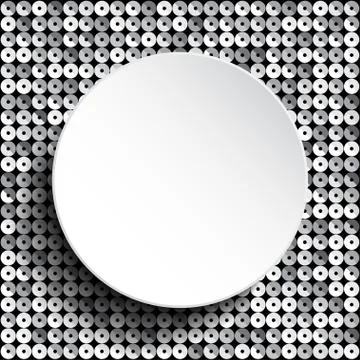 Vector white circle on silver sequins background . Stock Illustration