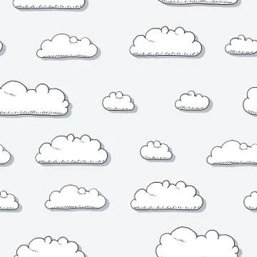Vector white clouds background. Seamless cloud textile print pattern. 스톡 일러스트