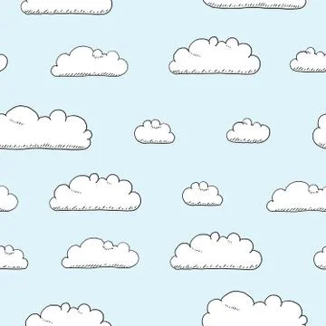 Vector white clouds background. Seamless cloud textile print pattern. Stock Illustration
