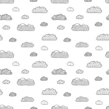 Vector white clouds background. Seamless cloud textile print texture. Illustrazione stock