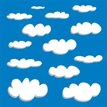 Vector white clouds on blue sky background set. Illustrazione stock