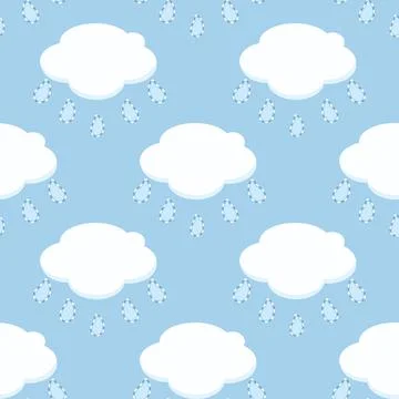 Vector White Clouds with Paisley Shaped Raindrops seamless pattern background Illustrazione stock