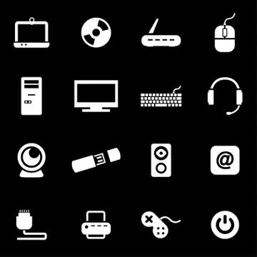 Vector white computer icon set Stock Illustration