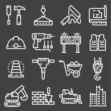 Vector white construction icon set Illustrazione stock