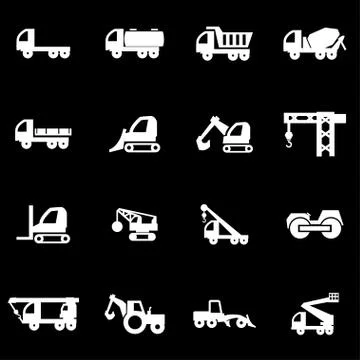Vector white construction transport icon set Stock Illustration
